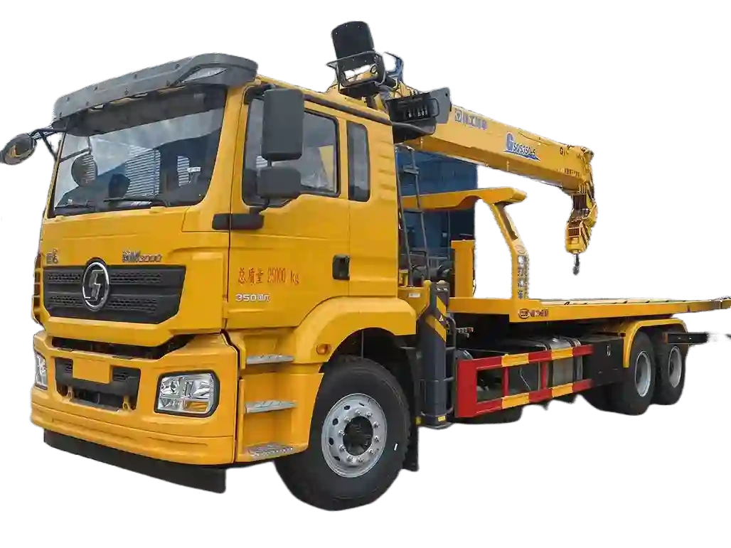 SHACMAN New M3000 6X4 Car Carrier Flatbed Truck  14 tons  Wrecker Truck  with XCMG Crane